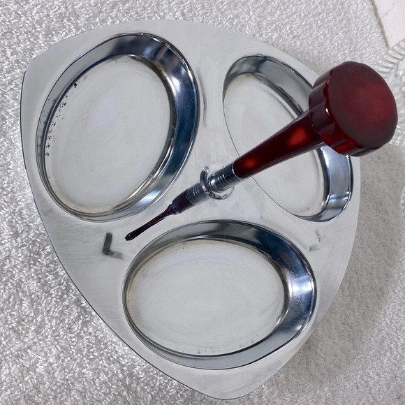 Vintage Glo Hill Gourmates  Chrome Serving Tray W Bakelite Handle & Glass Dishes - Picture 8 of 15